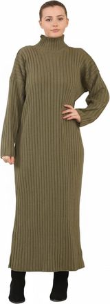 Generic Ladies Knitted Maxi Dress Long Sleeve High Funnel Neck Pullover Jumper - Womens Winter Warm Ribbed Long Dress, Soft Stretchy One Size Fit (UK 8-16) (U