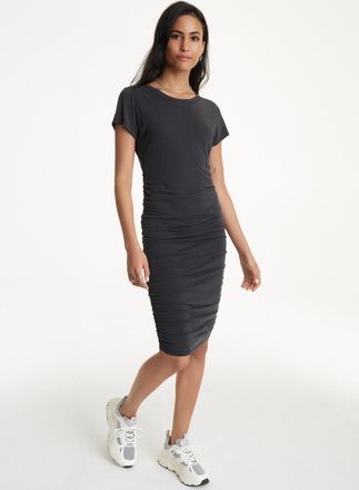 DKNY Dkny Sport Ruched Sheath Dress Women Black Knee Length Short Sleeve FTS348