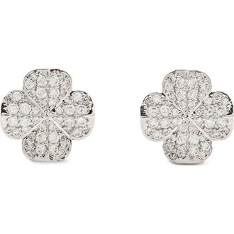 Kate Spade New York pav&eacute; flower stud earrings in Clear/Silver at Nordstrom