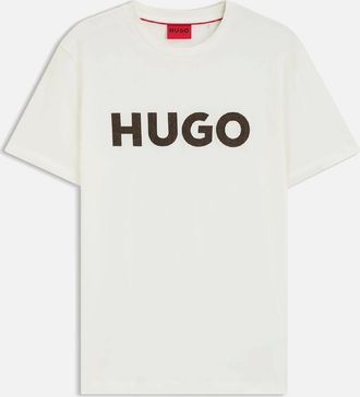HUGO BOSS Mens Dulivio Herringbone Logo T-Shirt - Cream - Size: 42