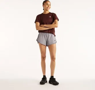 New Balance Donna RC Essential T-Shirt in Marrone, Maglia di Poliestere, Taglia XL