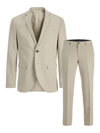 Jack & Jones Anzug JACK & JONES JPRFRANCO Extra schmal, pflegeleicht, stilvoll mit fallendem Revers, Herren, Gr. 46, N-Gr, aluminum, Web, Obermaterial: 78% Polyest