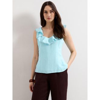 Phase Eight Rhona Sleeveless Linen Blend Blouse in Pale Blue at Nordstrom, Size 12