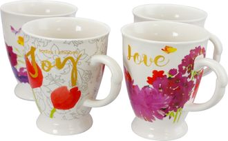 Gibson Home Bold Floral 17.4 oz Cup Set, Set of 4 Assorted Designs