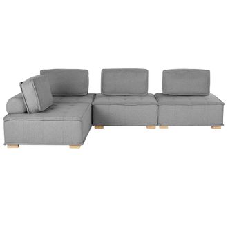 Beliani Beliani - Sof&aacute; Esquinero 4 Plazas De Poli&eacute;ster Gris Madera Clara Modular Moderno Tibro