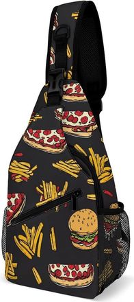Generic Pizza French Fries Burger Unisex Shoulder Bags Casual Crossbody Chest Bag Sling Backpack for Hiking Cycling Travel