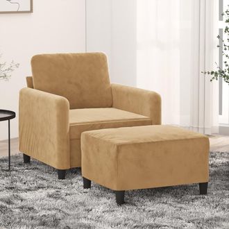 vidaXL Sill&oacute;n Con Taburete Terciopelo Marr&oacute;n 60 Cm Vidaxl