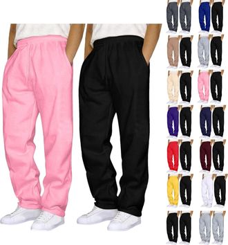 Generic Pack of 2 Mens Joggers Mens Jogging Sweatpants with Drawstring Solid Tracksuits Bottoms Straight Wide Leg Casual Trousers for Mens UK Gym Sports Activ
