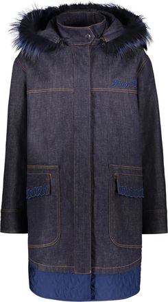 Fendi Denim Jas met Vossenbont Afwerking - Dames - Parka Jassen - Blauw - S - Denim - Jassen