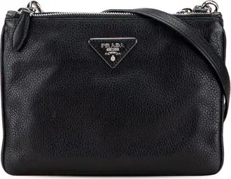 Prada Borsa a tracolla Vitello Phenix con doppia zip 2015-2025 - Nero