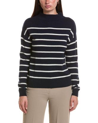 Bruno Magli Jersey Striped Funnel Neck Wool & Cashmere-Blend Sweater