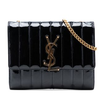 Saint Laurent Pre-owned Womens Medium Patent Vicky Crossbody - Black Leather - One Size