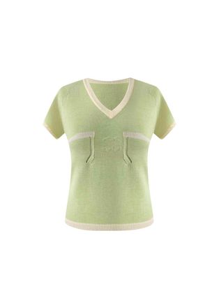 Chanel Green CC Cashmere Knit T-Shirt Size XS