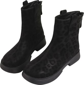 Generic Ankle Boots For Women Leopard Print Platform Low Heel Round Toe with Zipper Booties Ladies Retro Casual Shoes Autumn Winter Comfort Lightweight Size 6