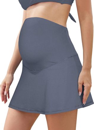 SHEKINI Maternity Tennis Golf Skirts Over Belly A-Line Skirt with Pockets Built-in Shorts High Waisted Sports Running Skirt