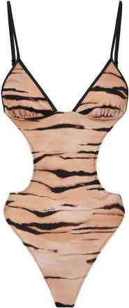 Elisabetta Franchi Badmode, Dames, Bruin, XL, Badpak met tijgerprint