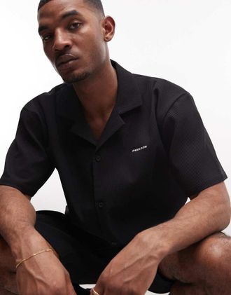 Pegador Pegador - Troy - Camicia estiva pliss&eacute; nera in coordinato-Nero