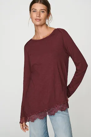 Wilt 100% Cotton Lace Trimmed Asymmetrical Tunic Top