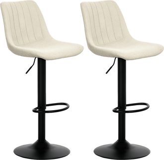 HOMCOM Bar Stools Set Of 2 Adjustable Swivel Bar Chairs With Backrest - Beige | TJ Hughes