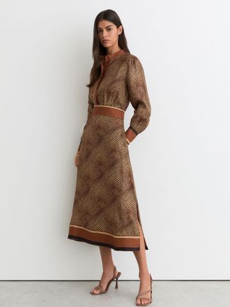 Reiss Neutral Animal-print Midi Shirt Dress, 14