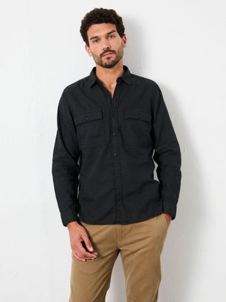 Fat Face FatFace Bugle Black Long Sleeve Garment Dye Utility Shirt