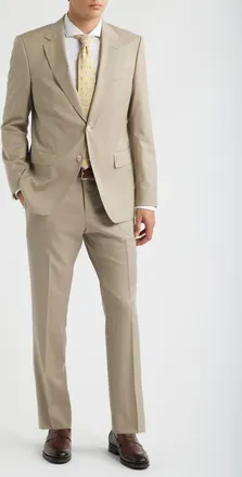 BOSS Huge Slim Fit Tan Virgin Wool Suit in Light Tan at Nordstrom, Size 44