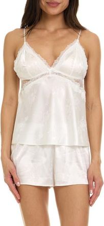 Flora Nikrooz Kaiya Lace Trim Satin Short Pajamas in Ivory at Nordstrom, Size X-Small