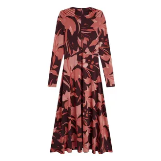 Ted Baker Starlah Slinky Jersey Bedrukte Donkerbruine Midi-jurk