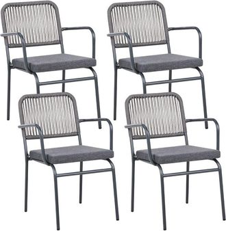 Beliani Conjunto De 4 Sillas De Jard&iacute;n De Metal Aluminio Apilables Acabado Recubrimiento De Polvo Exterior Con Cojines Adicionales Gris Taceno
