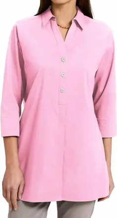 Foxcroft No Iron Button Up Tunic Top In Bubblegum Pink