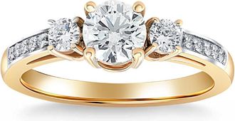 Pompeii3 1 Ct T. W. Round Cut Three Stone Diamond Engagement Ring Lab Grown Gold