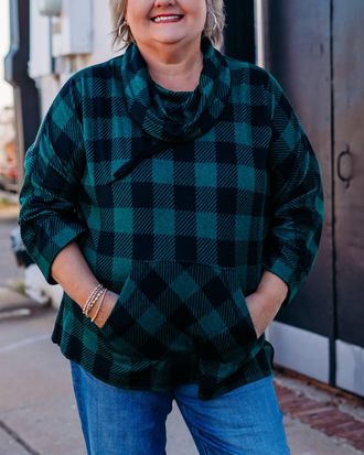Multiples Cuffed Dolman Brushed Knit Top In Evergreen