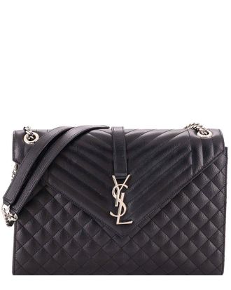 Saint Laurent Black Mixed Matelasse Leather Classic Monogram Envelope Satchel Large (Authentic Pre-Loved)