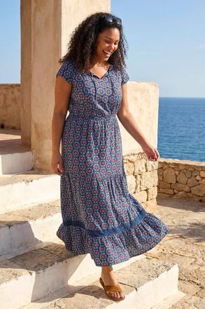 Roman Floral Print Swing Midi Dress