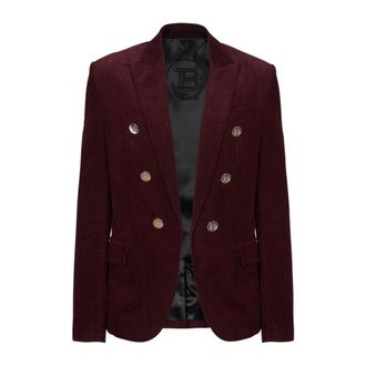 Balmain Blazers, male, Red, Size: L 6-button velvet jacket