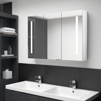 Berkfield Home LED Bathroom Mirror Cabinet 89x14x62 cm Shining White | Size: 89 x 14 x 62 cm
