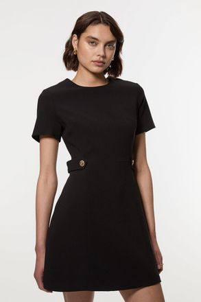 Karen Millen Womens Compact Stretch Essential Waist Tab Detail Tailored Mini Dress - Black - Size 14 UK