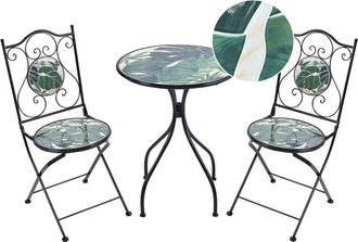 Beliani Conjunto De Balc&oacute;n Jard&iacute;n Exterior Metal Estilo Vintage Patr&oacute;n Mosaico Estructura De Hierro Negro Verde Cozzana