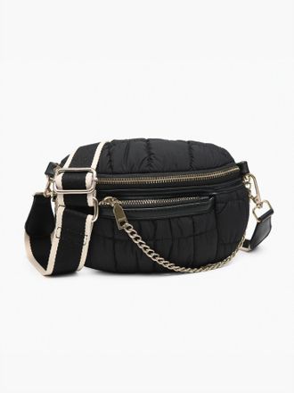 Jen & Co. Womens Mabel Quilted Nylon Belt Bag With Guitar Strap In Black
