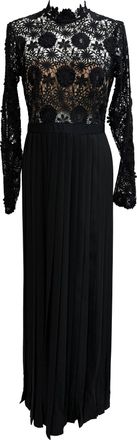 Self Portrait Mia Lace-Accent Pleated Gown in Black Polyester