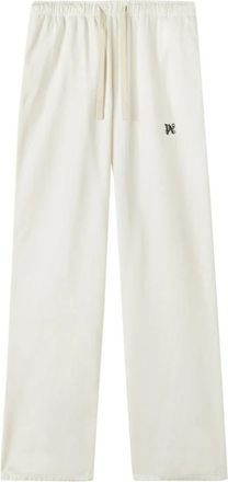 Palm Angels Witte Broek met Logo Print - Heren - Straight fit broeken - Wit - L - Katoen - Broeken