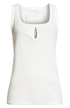 Victoria Beckham Split Cotton & Linen Jersey Tank in White at Nordstrom, Size X-Small