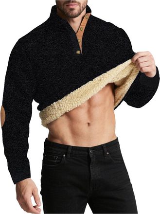 Generic Mens Fleece Lined Jumpers Half Zip Thermal Jumper Heavyweight Crewneck Long Sleeve Winter Warm Pullover Sweatshirt Pockets, Z01-Black, M