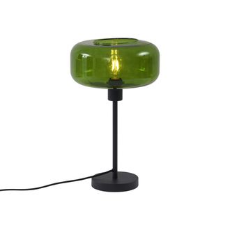 QAZQA Retro/vintage L&aacute;mpara De Mesa Retro Negra Con Cristal Verde - Bizle Vidrio /met&aacute;lica Redonda Adecuado Para Led Max. 1 X 15 Watt - Qazqa