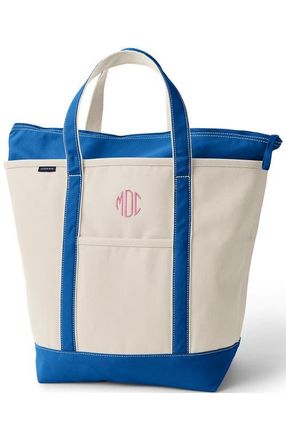 Lands End Zip Top Canvas Tote Bag in Natural/beacon Blue at Nordstrom, Size X-Large