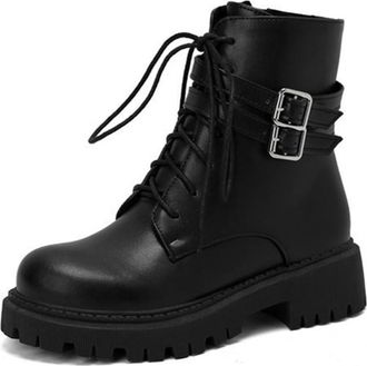 Generic Womens Winter Combat Boots Lace Up Buckle Straps Comfort Round Toe Chunky Heels Platform Gothic Punk Shoes with Zip (Black,7.5)