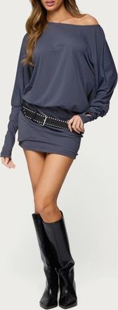 Edikted Venice Long Sleeve One-Shoulder Open Back Minidress in Dark-Gray at Nordstrom, Size X-Small