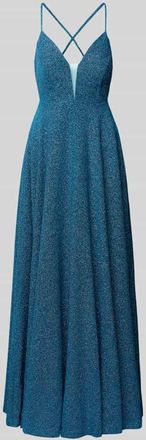 Jake*s Abendkleid mit tiefem V-Ausschnitt und Cut Out in Metallic Blue Melange, Gr&ouml;&szlig;e 36