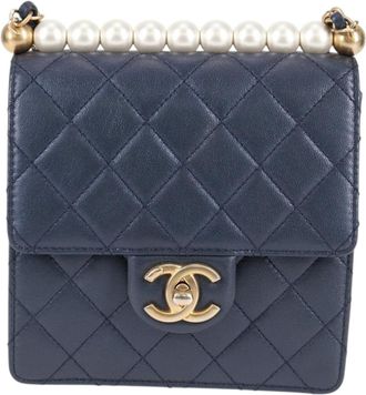 Chanel Pearl Bag Navy Leather Shoulder Bag (Pre-Owned)