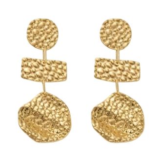 Dansk Copenhagen Accessoires, Dames, Geel, ONE Size, Marin Waterproof 18K Gold Plated Statement Earrings - Hammered Stainless Steel